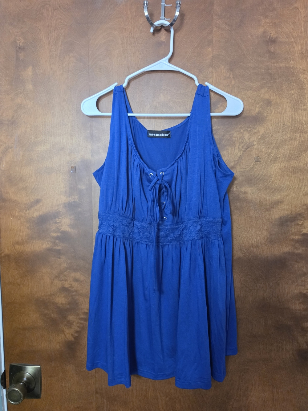 Blue Lace-Detail Cold Shoulder Top